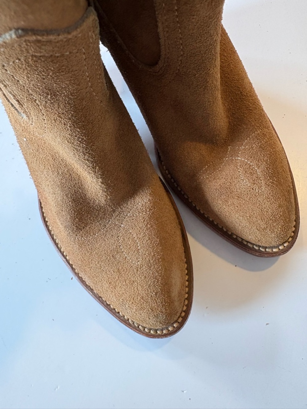 FRYE || 1980s Vintage Western Boots Heeled Suede‎ Tan 5.5 - Picture 8 of 10